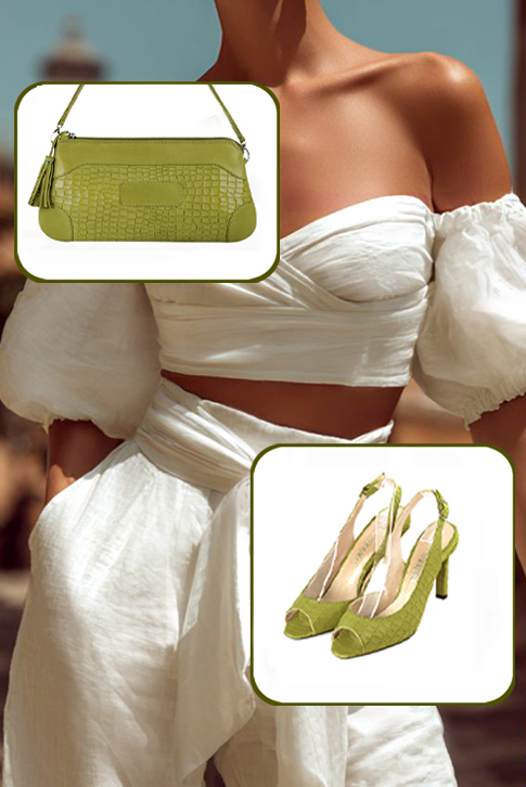 Dress heels peep-toe slingback in pistachio green leather with high slim heels and round toe - Worn view